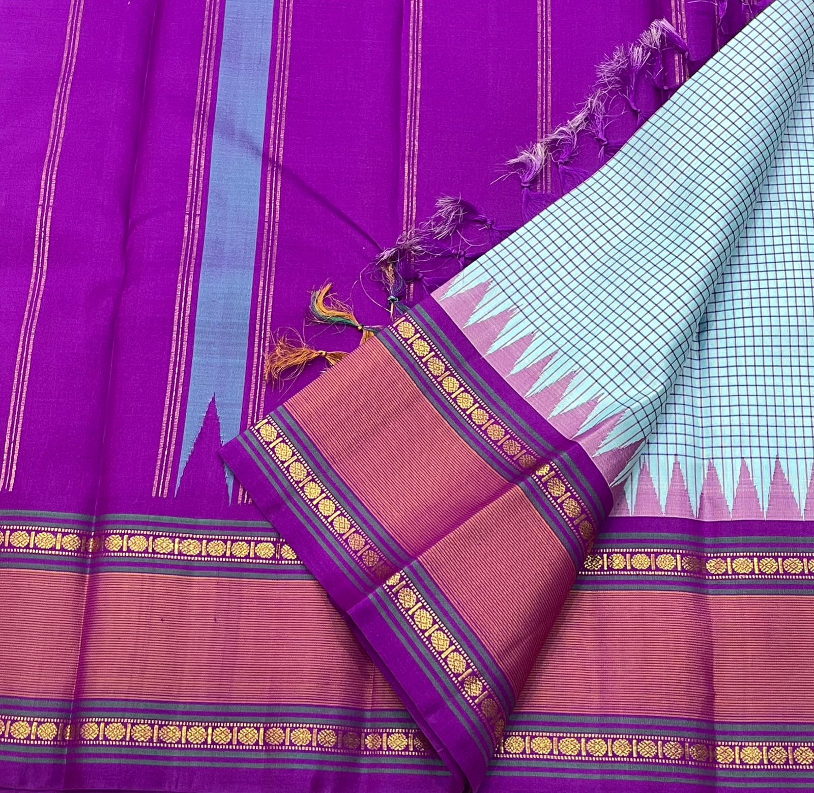 Pure Kanchipuram Handloom with Zari Korvai Checks  Bridal Silk Sarees